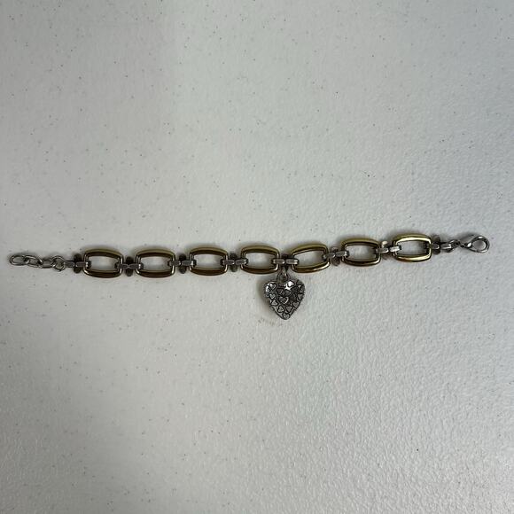 Vintage Brighton Charm Bracelet 2 Tone Links Heart Dangle 8” Long - Picture 9 of 13